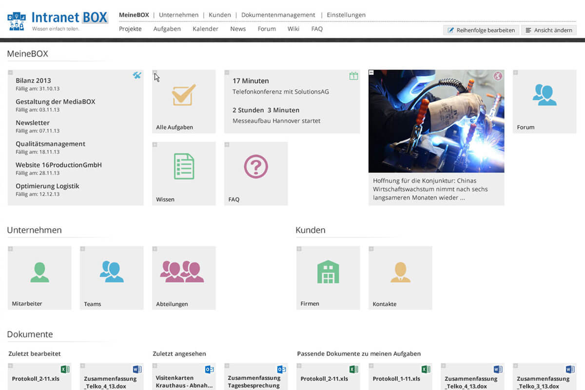 Erweiterungen Extranet Software DashboardBOX