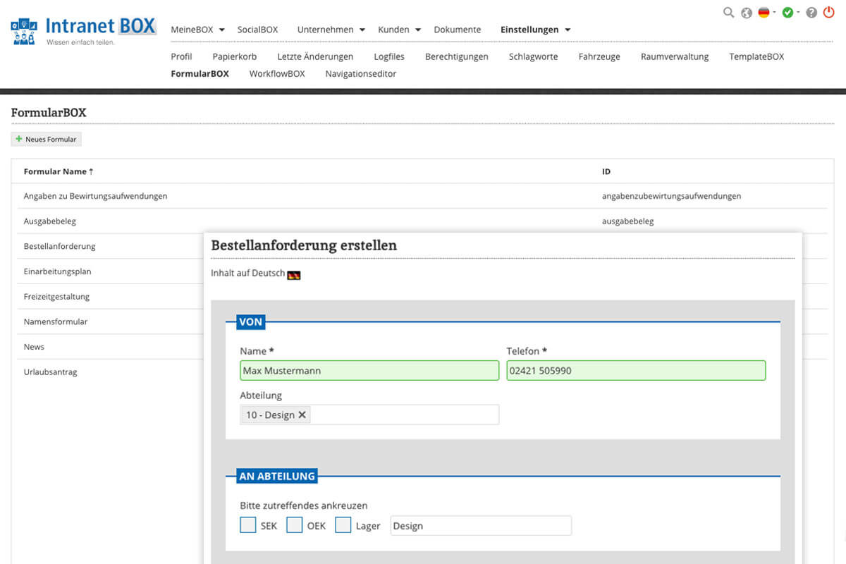 Erweiterungen Extranet Software FormularBOX